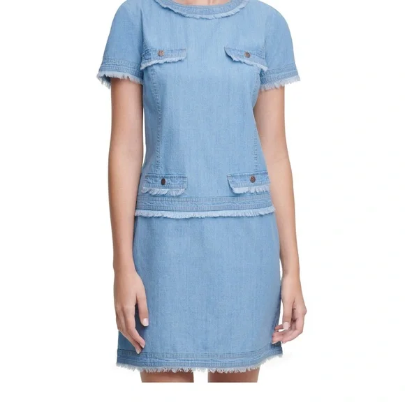 Karl Lagerfeld Crewneck Denim Dress - Light Blue